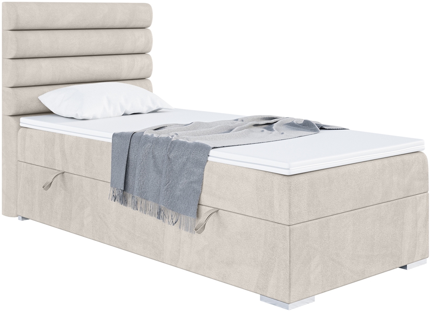 MEBLINI Boxspringbett KARIM 90x200 cm mit Bettkasten - H3/Beige Samt Gepolstert Einzelbett mit Topper & Taschenfederkern-Matratze - 90x200 Links Bild 1