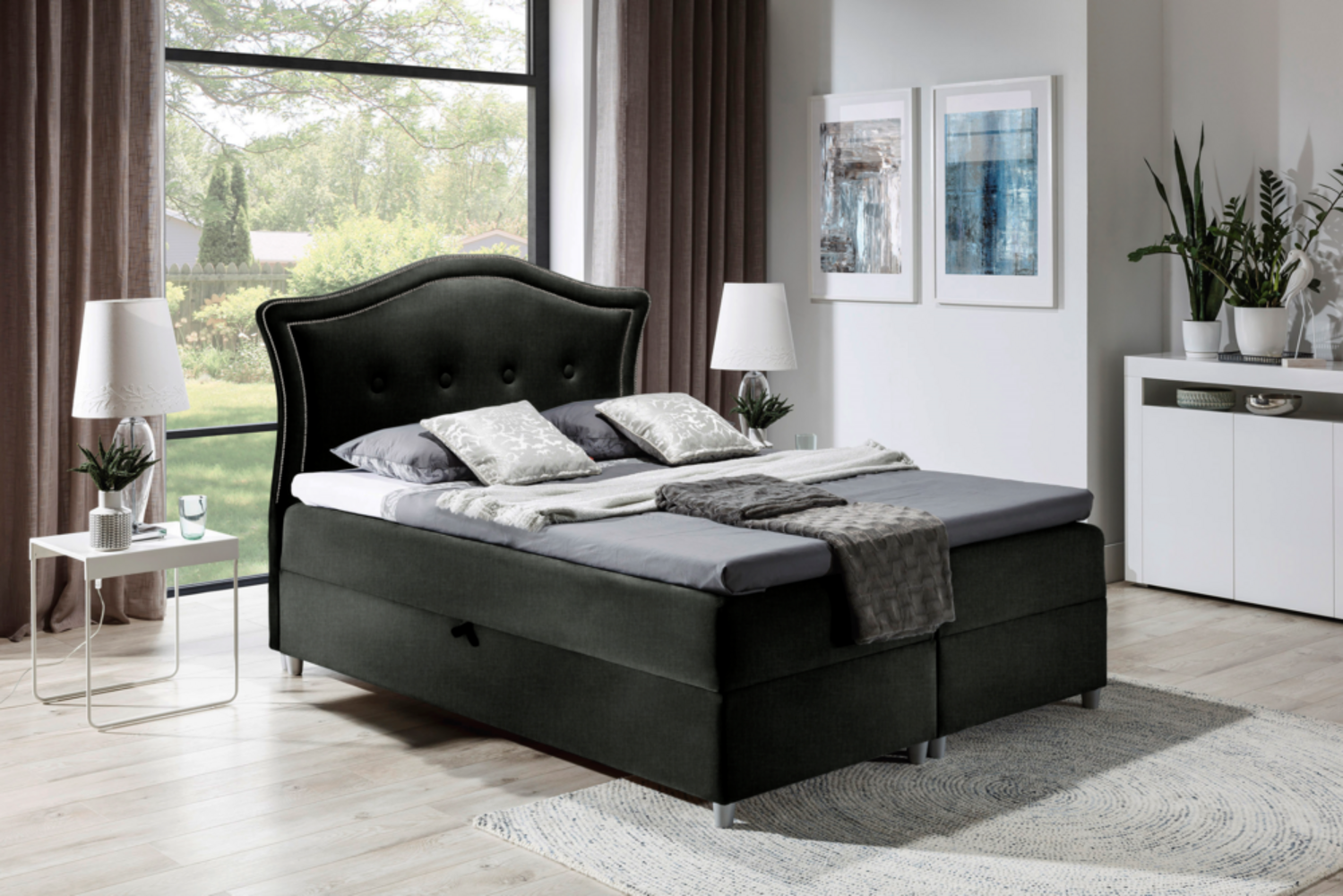 99rooms Marlon Boxspringbett Strukturstoff 160x200 cm Schwarz Bild 1