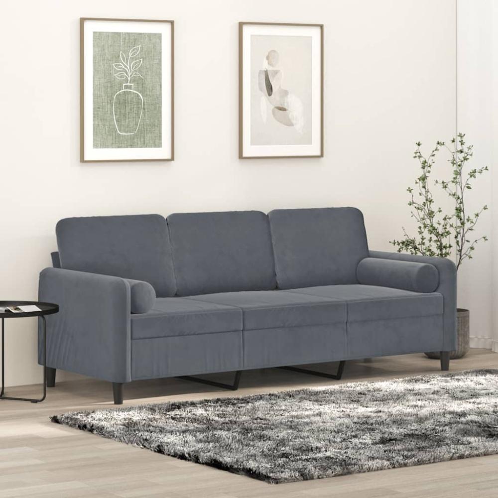 vidaXL 3-Sitzer-Sofa mit Zierkissen Dunkelgrau 180 cm Samt 3200892 Bild 1