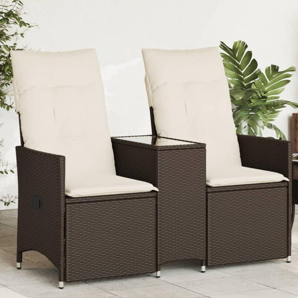 vidaXL Gartensofa 2-Sitzer Verstellbar mit Tisch Braun Poly Rattan 365711 Bild 1