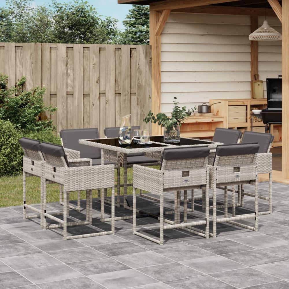 vidaXL 9-tlg. Garten-Essgruppe mit Kissen Hellgrau Poly Rattan 3211379 Bild 1