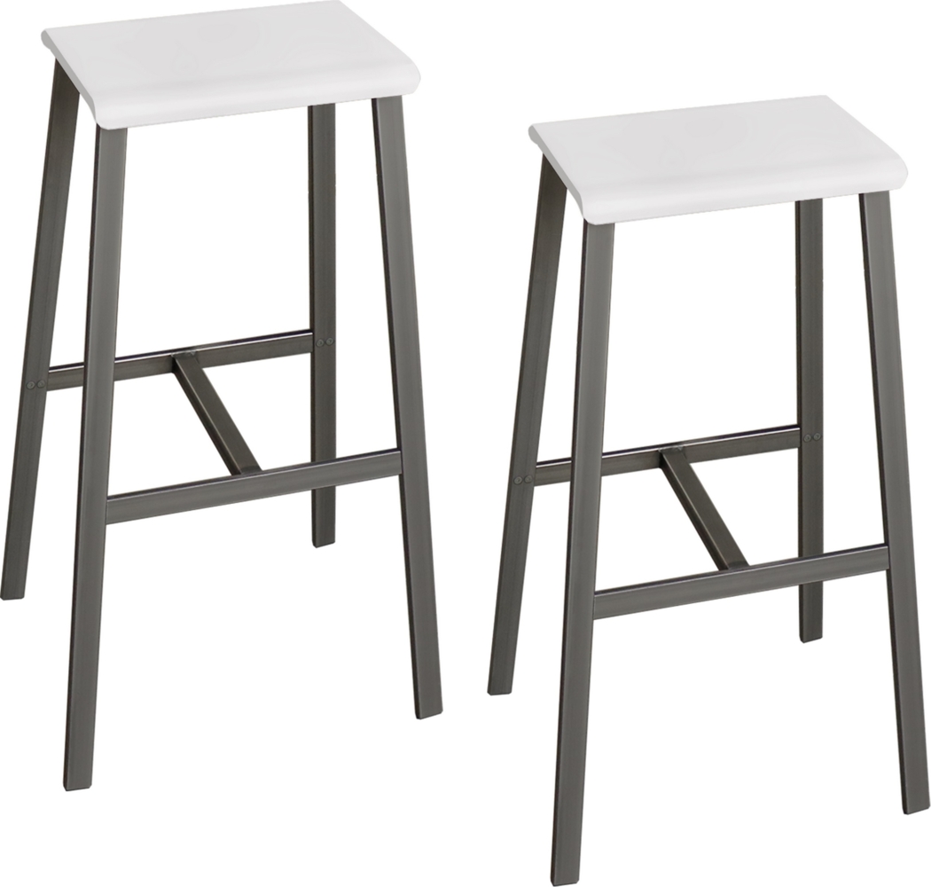 bümö Barhocker 2er Set im Industrial-Design, Barstuhl Weiß-Rohstahl, Barhocker Holz-Sitz ohne Lehne, Hocker mit Gestell aus Metall belastbar bis 120 kg, SMP1-W-T Bild 1