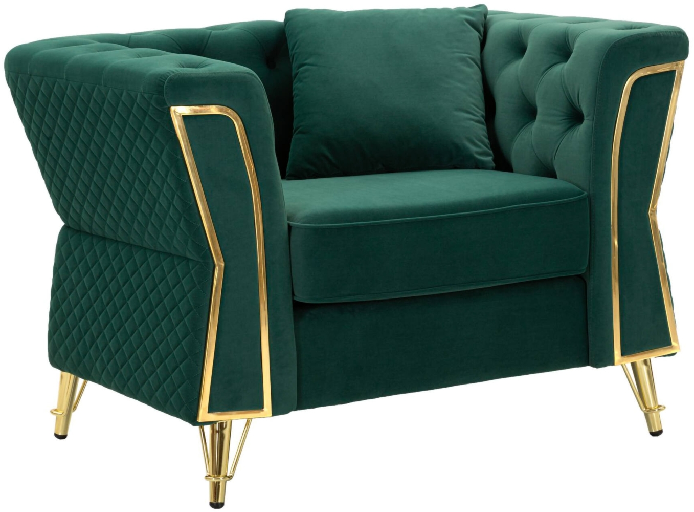 Dmora Sessel Gabbiano, Gepolsterter Sitz, Einzelsofa im Wohnzimmer, Stuhl mit Armlehnen, 104x83 h76 cm, Grün Gold Bild 1