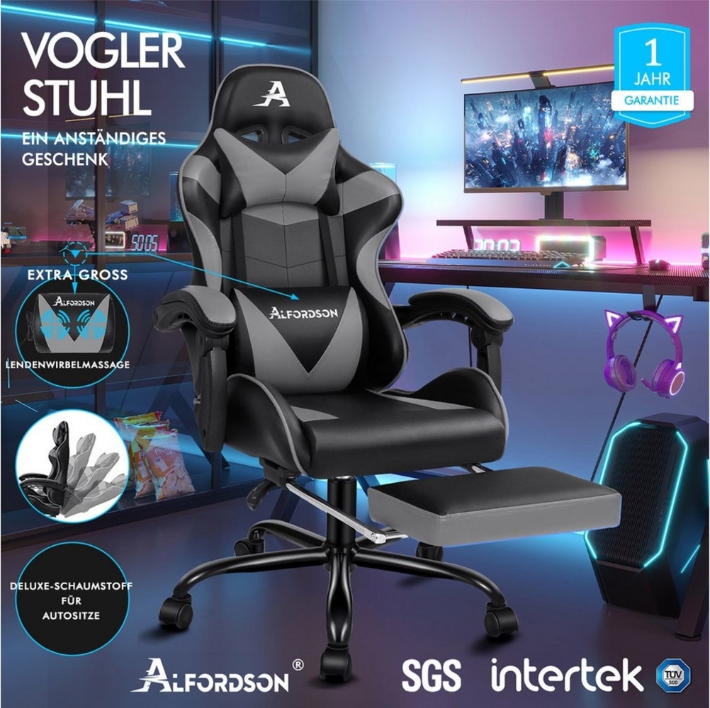 ALFORDSON Gaming-Stuhl Ergonomischer Racing Gaming-Bürostuhl, neigbar und höhenverstellbar, mit gepolsterter Fußstütze, 180 kg Tragkraft Bild 1