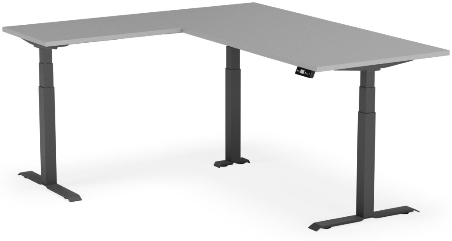 elektrisch höhenverstellbarer Schreibtisch L-SHAPE 200 x 170 x 60 - 90 cm - Gestell Schwarz, Platte Grau Bild 1