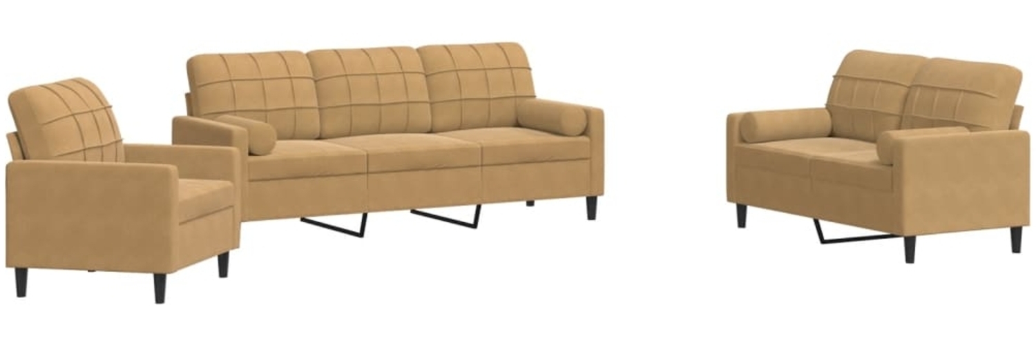 vidaXL 3-tlg. Sofagarnitur mit Kissen und Nackenrollen Braun Samt 3278378 Bild 1