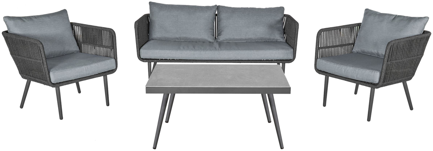 SAIGON Loungeset, 4-tlg, Ropa dunkelgrau, Stahlgestell in Anthrazit, Auflagen in Hellgrau Bild 1