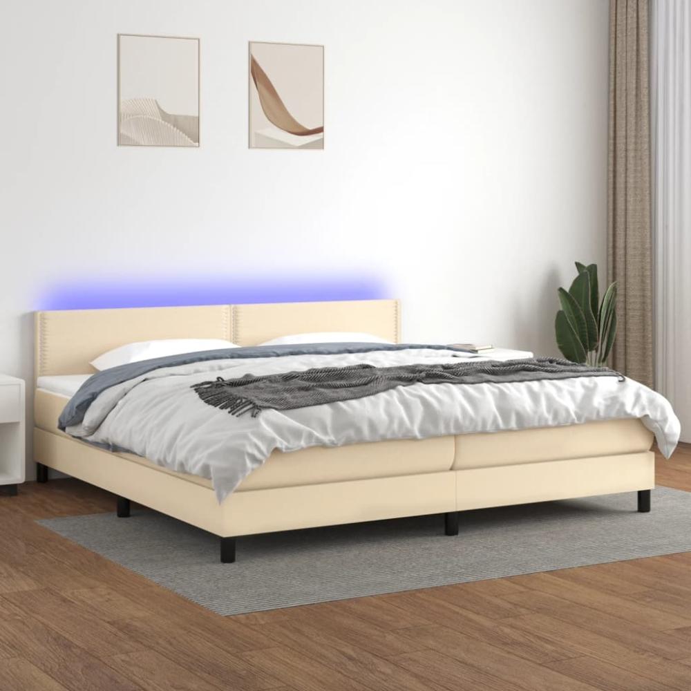 Boxspringbett mit Matratze & LED Stoff Creme 200 x 200 cm, Härtegrad: H2 [3133106] Bild 1