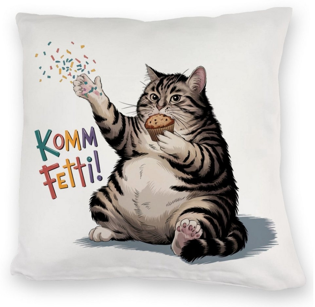 speecheese Dekokissen Pummelige Katze Kuschelkissen - Komm Fetti Bild 1