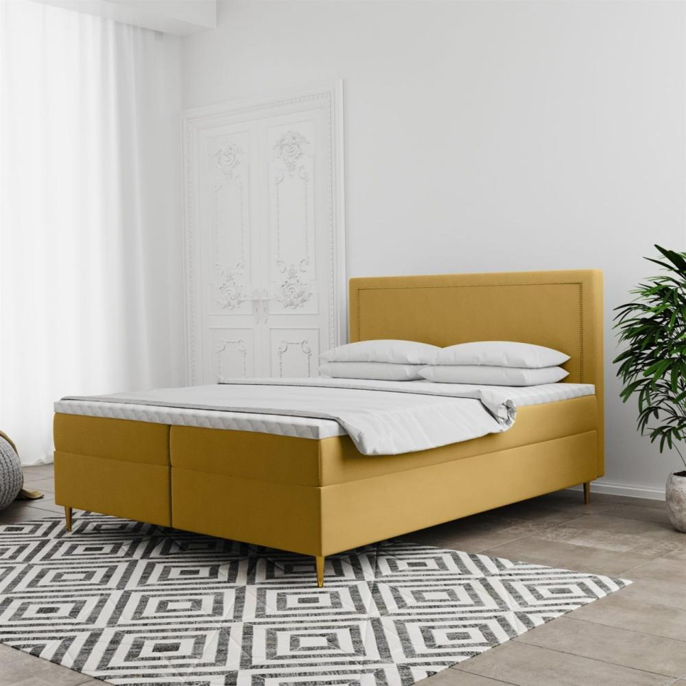 Boxspringbett Schlafzimmerbett LUCIEN 200x200cm in Stoff Soro Gelb Bild 1