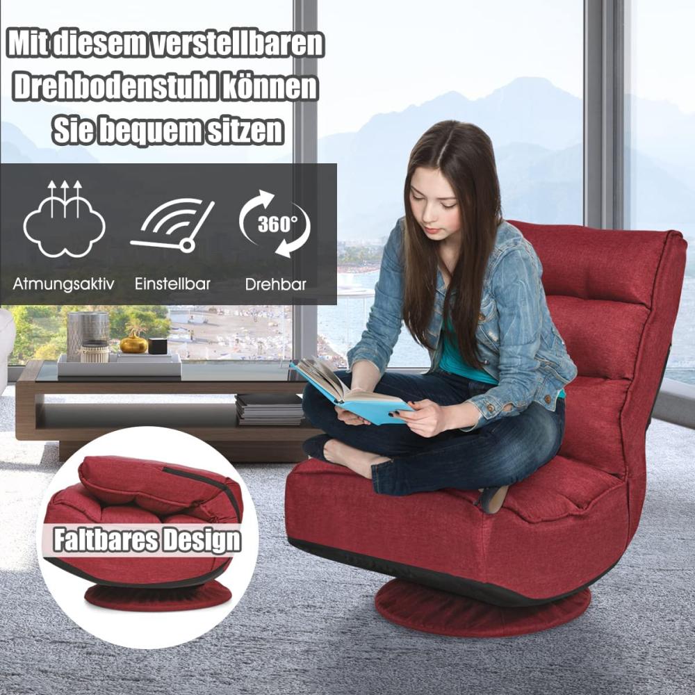 COSTWAY Bodenstuhl 360°drehbar Bodensessel mit 5-Fach Verstellbarer Rückenlehne Bodensofa 150kg belastbar Lazy Sofa Rot Bild 1