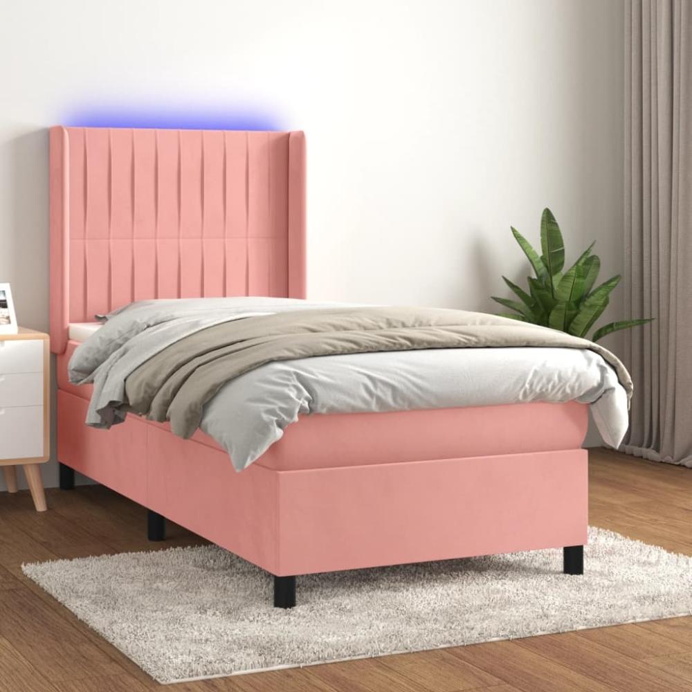 vidaXL Boxspringbett mit Matratze & LED Rosa 90x190 cm Samt 3139660 Bild 1