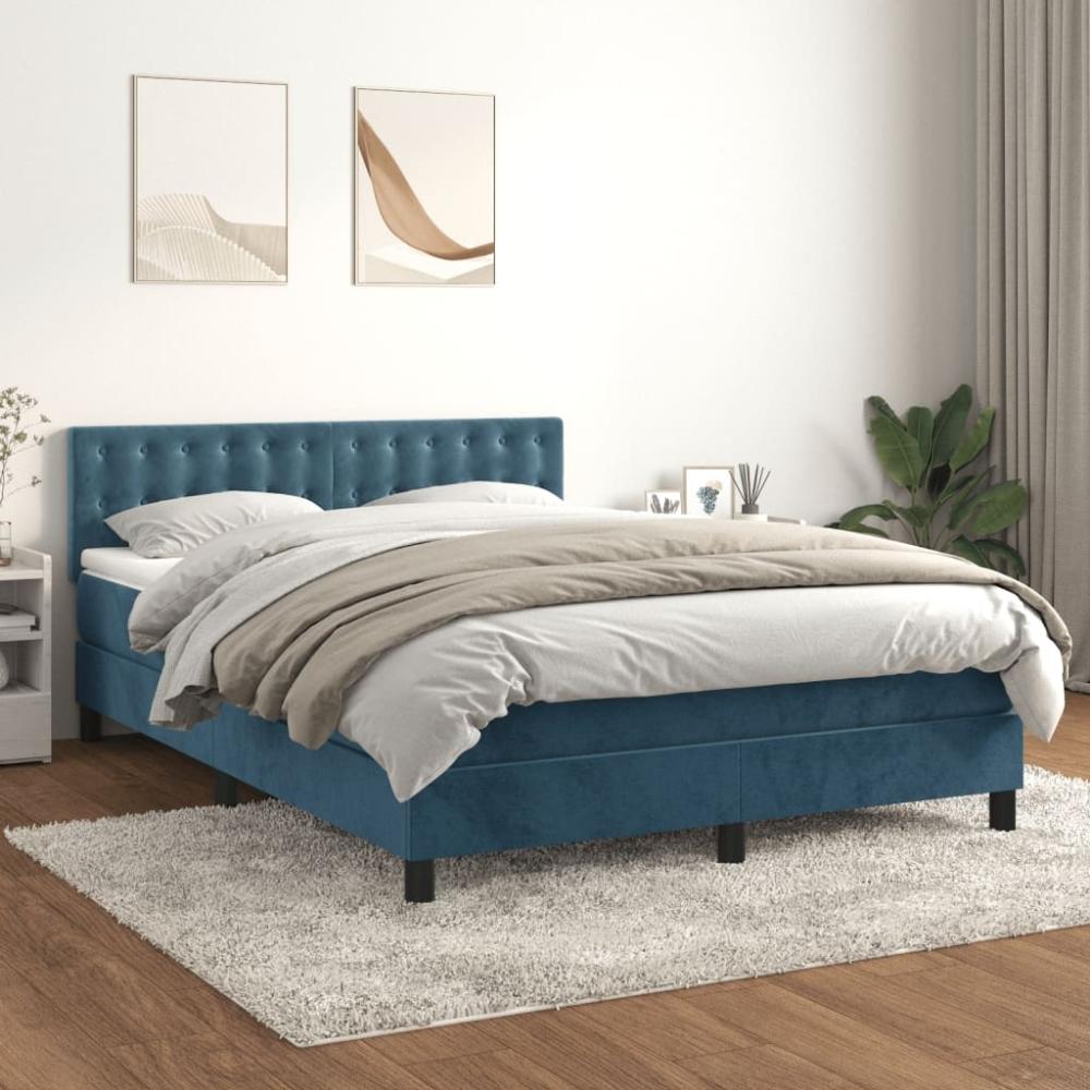 vidaXL Boxspringbett mit Matratze Dunkelblau 140x190 cm Samt 3141543 Bild 1