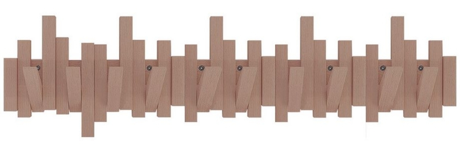 TWSOUL Garderobenleiste Massivholz Wandgarderobe mit 10 Haken, platzsparende 65*20cm, Buche, 10 verschiebbare Haken schwebende Optik Bild 1