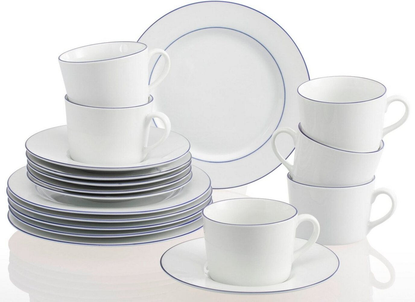 Retsch Arzberg Kaffeeservice Geschirr-Set, Service Heike Blaurand (18-tlg), 6 Personen, Porzellan, maritimer, blauer Rand, Made in Germany, 18 Teile, für 6 Personen Bild 1