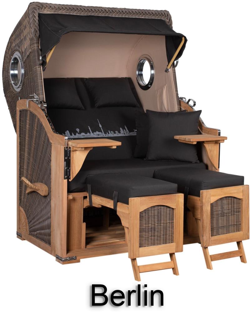 Strandkorb Komplettset - bene living - Ammersee Teak - PE grau - Skyline Berlin - Liftersystem Bild 1