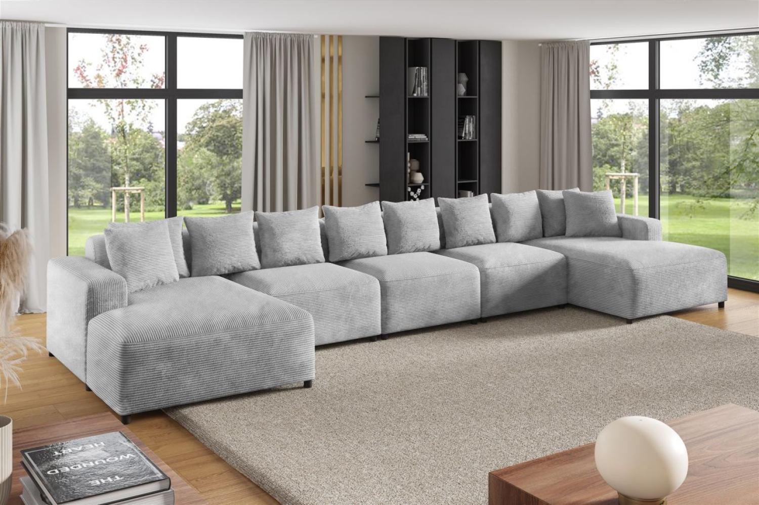 Wohnlandschaft Sofa U-Form Designersofa MEGAN XL in Stoff Poso Hellgrau Bild 1