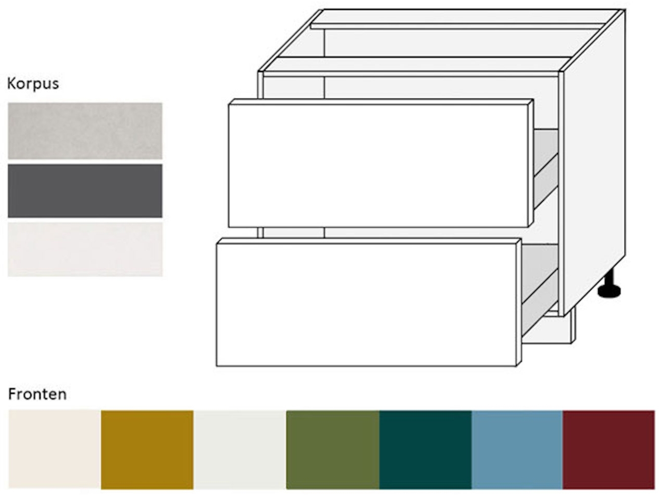 Küchenschrank Unterschrank 90cm Korpus- & lackierte Frontfarbe wählbar (RI-D2M/90) Bild 1