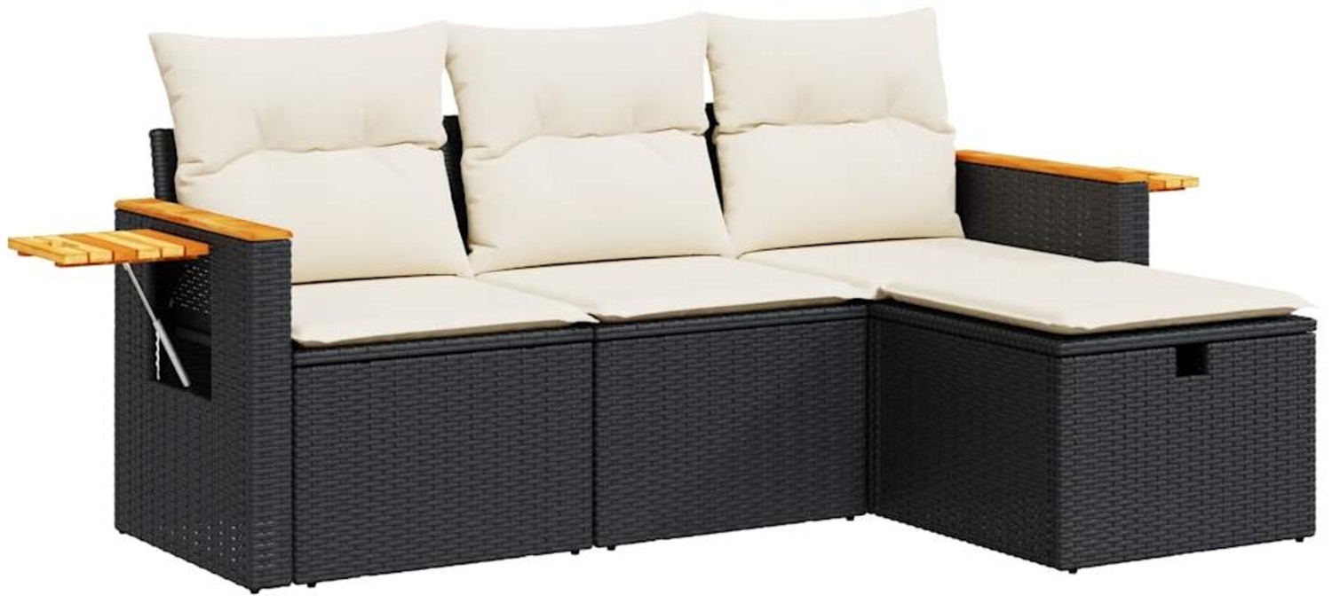 vidaXL 4-tlg. Garten-Sofagarnitur mit Kissen Schwarz Poly Rattan 3325948 Bild 1