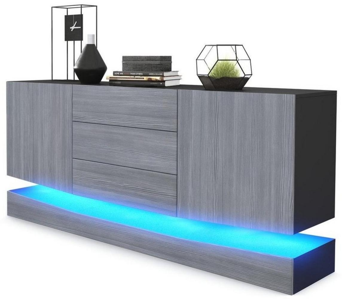 Vladon Sideboard City, Schwarz matt/Avola-Anthrazit inkl. LED - Moderne Kommode für Ihr Wohnbereich (178 x 72 x 38 cm) Bild 1