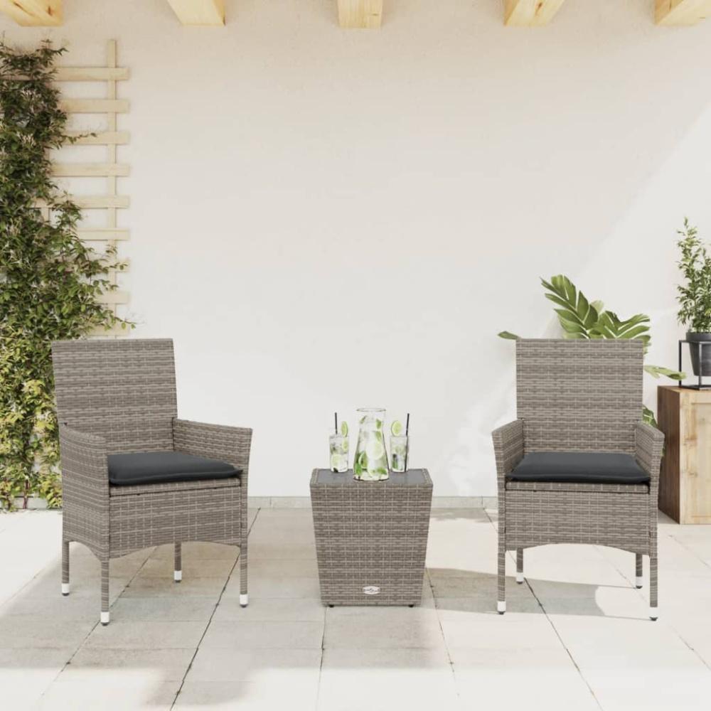 vidaXL 3-tlg. Bistro-Set mit Kissen Grau Poly Rattan und Glas 3278742 Bild 1