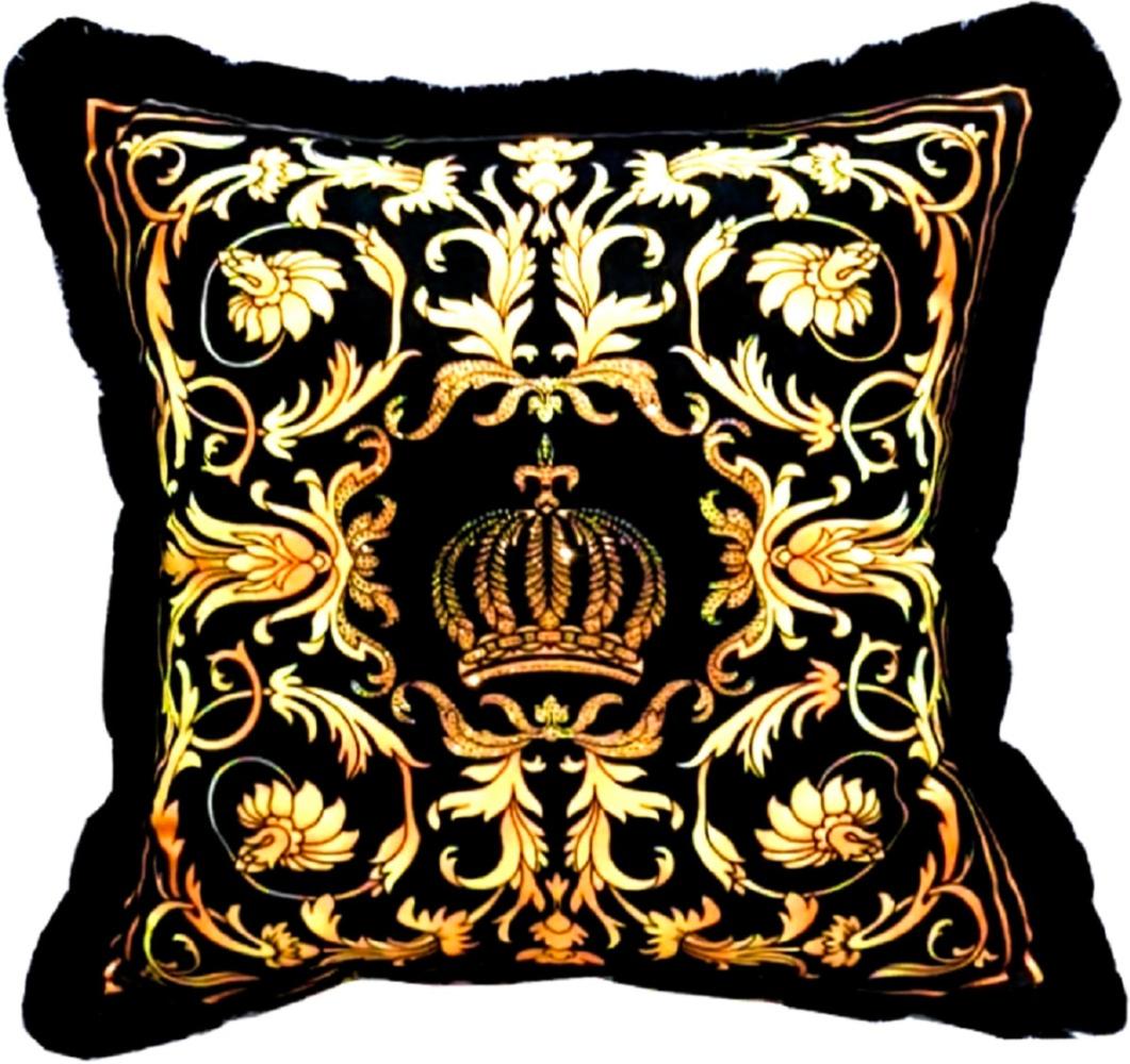 Harald Glööckler Luxus Deko Kissen Pompöös by Casa Padrino Schwarz / Gold Barock Muster / Schwarz 50 x 50 cm - Glööckler Kissen mit Glitzersteinen Bild 1