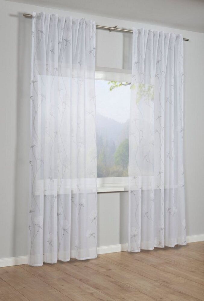 GARDINIA Gardine Schal mit Gardinenband Snowvoile mit Blütendruck, verdeckte Schlaufen (1 St), transparent, Stoff Snowvoile mit Blütendruck Bild 1