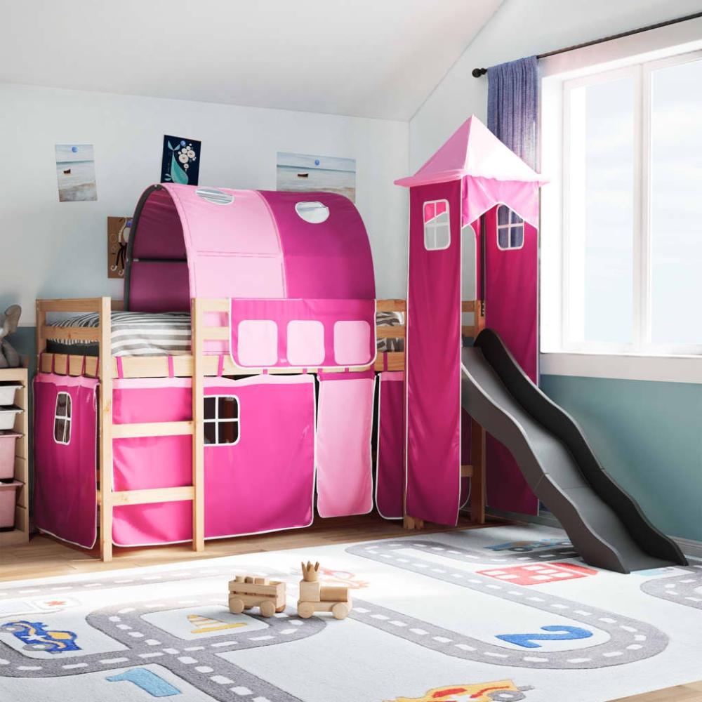 vidaXL Kinderhochbett mit Turm Rosa 90x190 cm Massivholz Kiefer 3309166 Bild 1