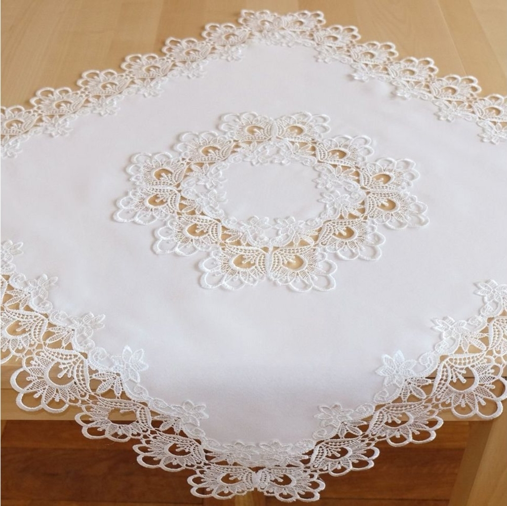 matches21 HOME & HOBBY Tischdecke Tischdecke INES Spitzenbordüre Vintage weiß Polyester 110 x 110 cm (1-tlg), Pflegeleicht & waschbar bei 30 °C Bild 1