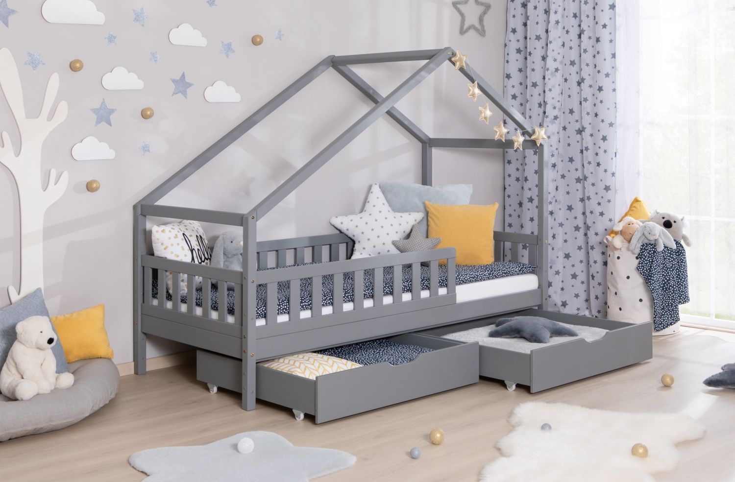 Kinderbett Hausbett "Lou" 90x200 Kiefer Massiv Bild 1