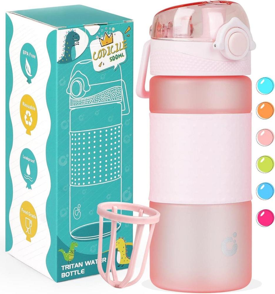 CodiCile Trinkflasche Kinder 500ml BPA freie Wasserflasche Rosa Bild 1