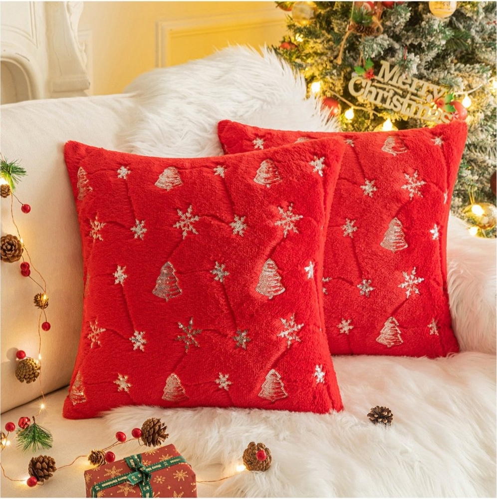 Qelus Kissenbezüge Kissenbezug Weihnachtsbaum Schneeflocke Bestickt Kissenbezüge 45x45 cm, (2 Stück) Bild 1