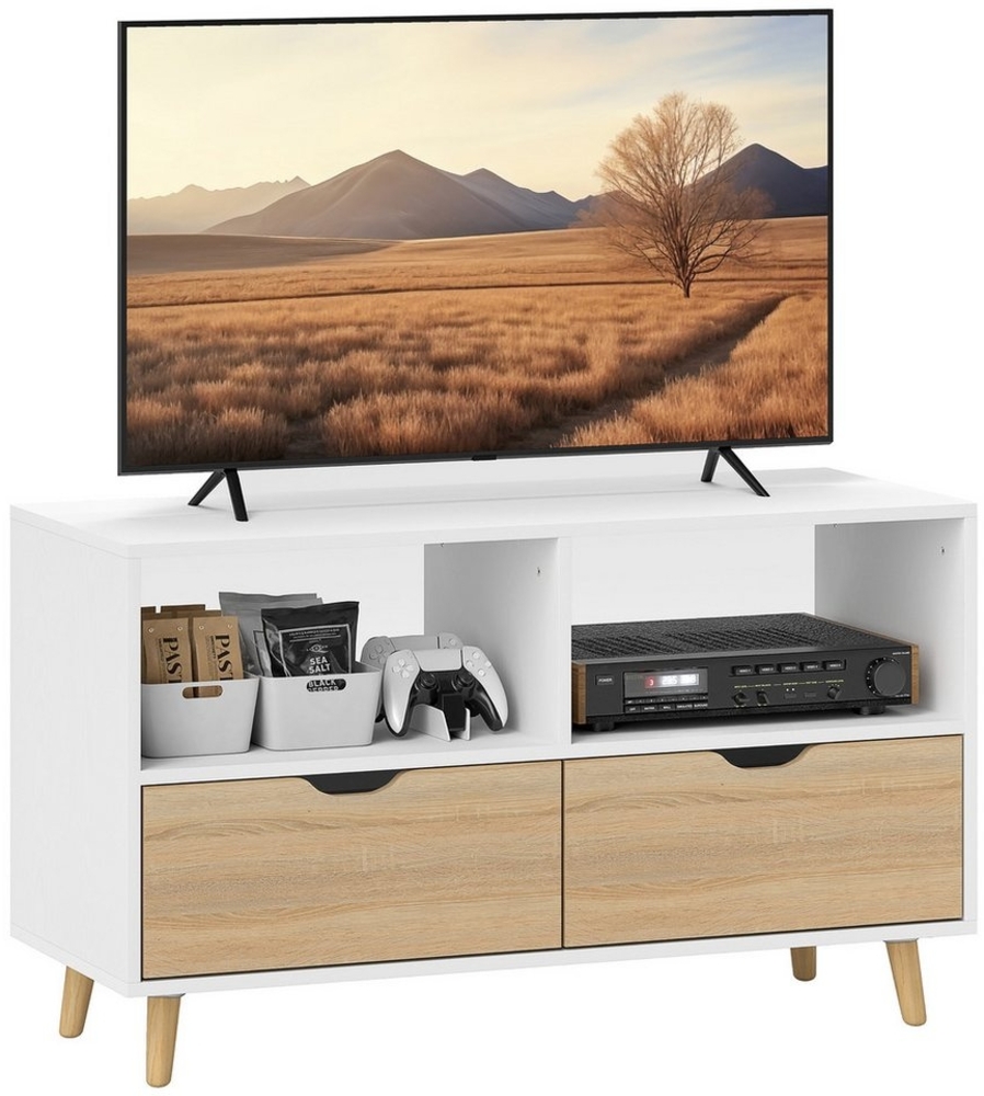 HOMCOM TV-Board TV Schrank Lowboard mit 2 Ablage, Schublade, 99 cm lang (TV Board, 1 St, Fernsehtisch), für Wohnzimmer, Weiß Bild 1