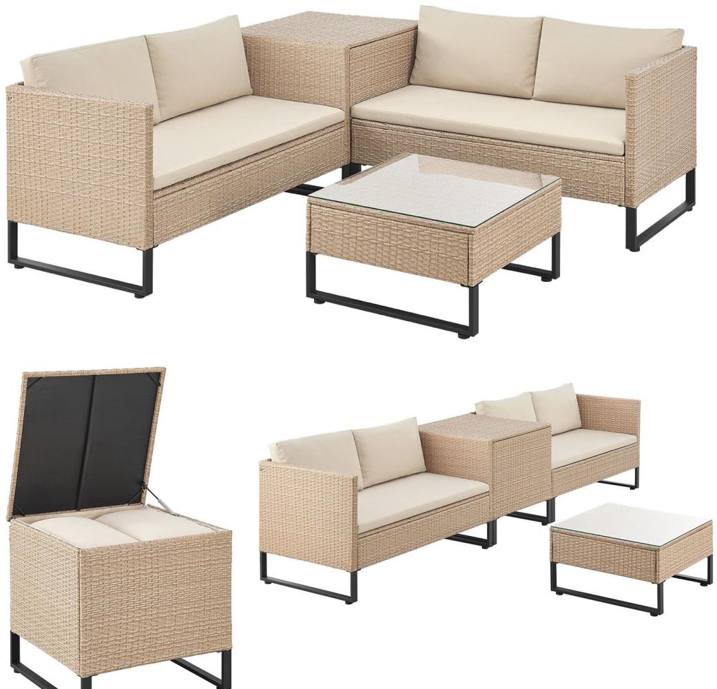 Juskys Outdoor Polyrattan Lounge Santorini - Gartenlounge mit Beistelltisch & Auflagenbox - Gartenmöbel Set Rattan Sitzecke wetterfest - Creme Bild 1