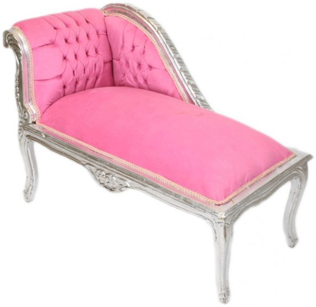 Casa Padrino Barock Kinder Chaiselongue Rosa / Silber Mod2 - Tron Barock Möbel Bild 1