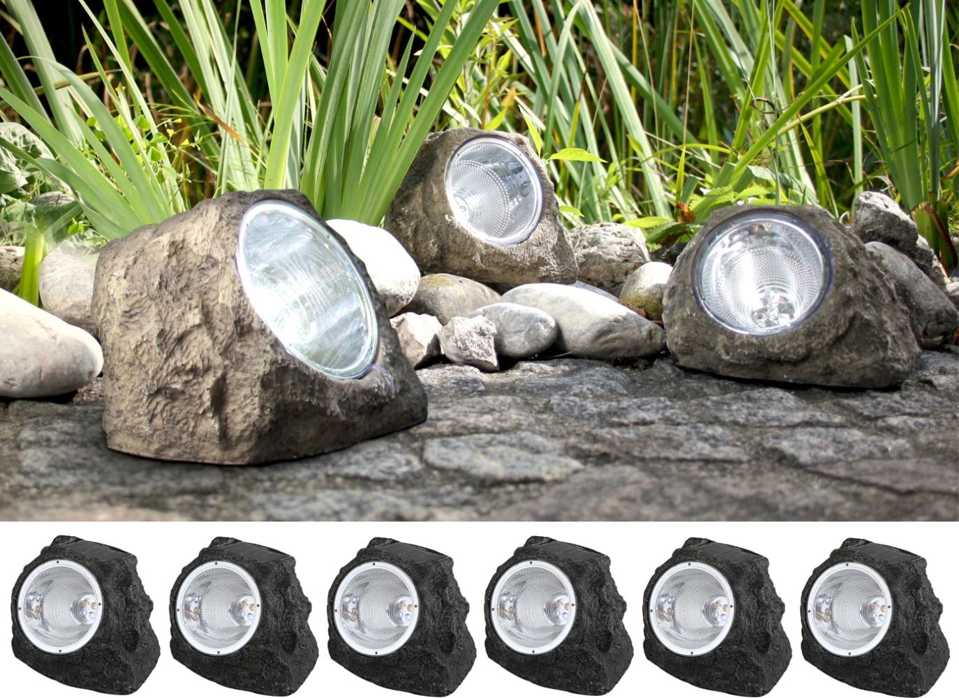 LED DEKO Solarsteine für den Garten & Außenbereich - 6er SET, grau Bild 1