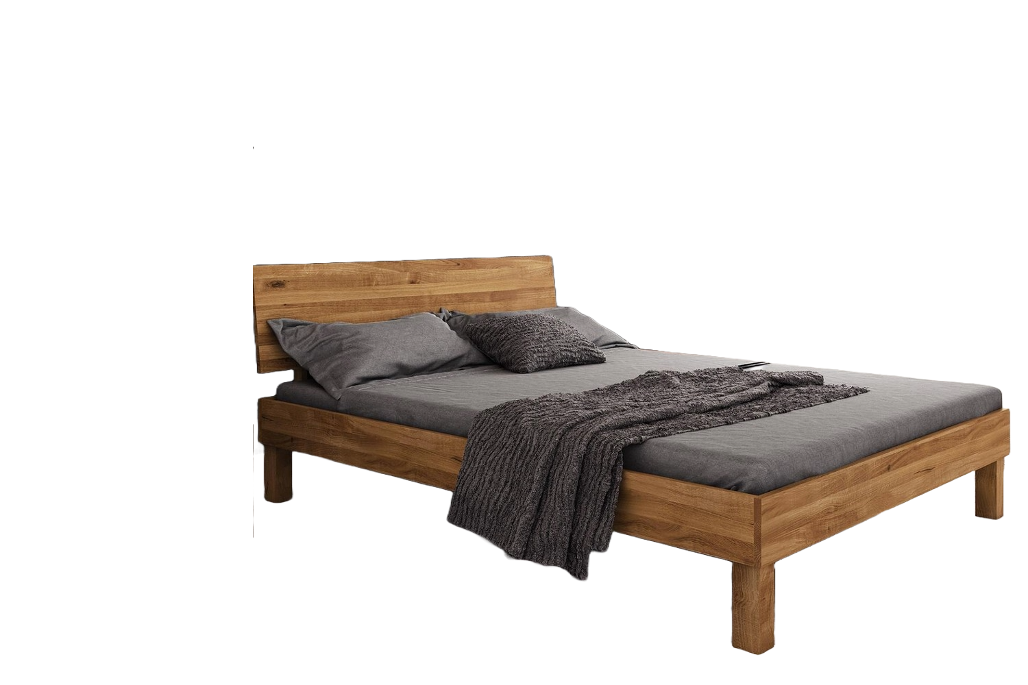 Bett Zigo 1 Sonderlänge 80x220 Wildeiche massiv mit Holzkopfteil und Holzbeinen Bild 1