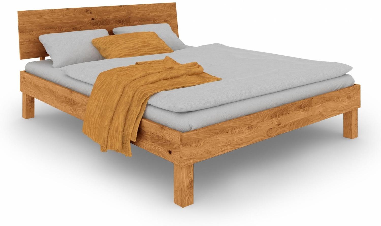 Bett Zigo 1 Sonderlänge 80x220 Wildeiche massiv mit Holzkopfteil und Holzbeinen Bild 1