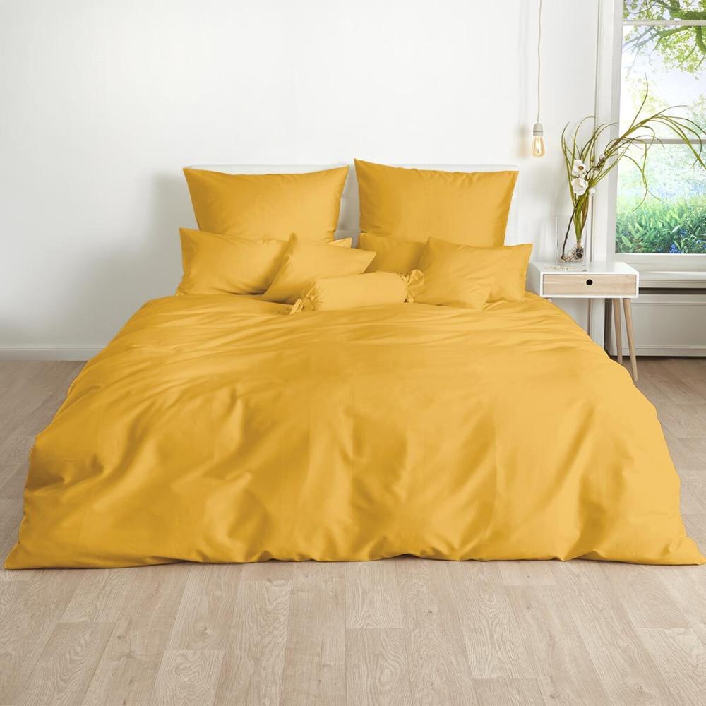 Traumschlaf Uni Mako-Satin Bettwäsche|160x210 cm + 65x100 cm| bernstein Bild 1