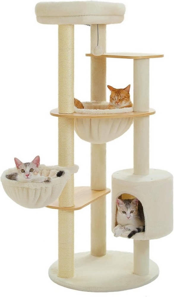 Purpurra Kratzbaum mit Echtholz-Platten, 2 Hängematte und Höhle, 136 cm Bild 1