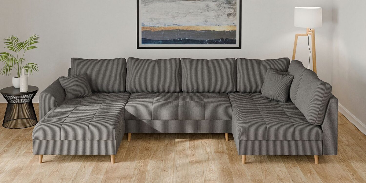 Home affaire Wohnlandschaft CHARRE U-Form mit Ottomane, Maße B/T/H: 310/161/81 cm, feine Steppung, lose Rücken- und Zierkissen, auch in Cord und Bouclé Bild 1