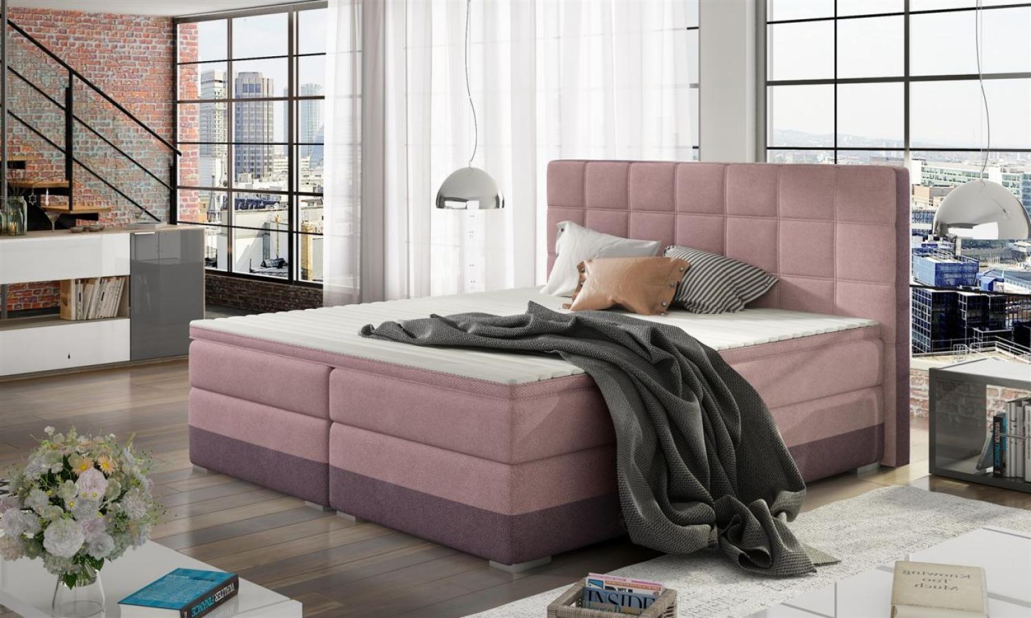 Boxspringbett PRATO Webstoff Violett/ Rosa 200x200cm Bild 1