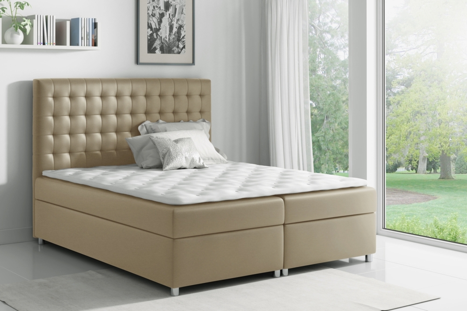 99rooms Fortuna Boxspringbett Velours 200x200 cm Creme Bild 1