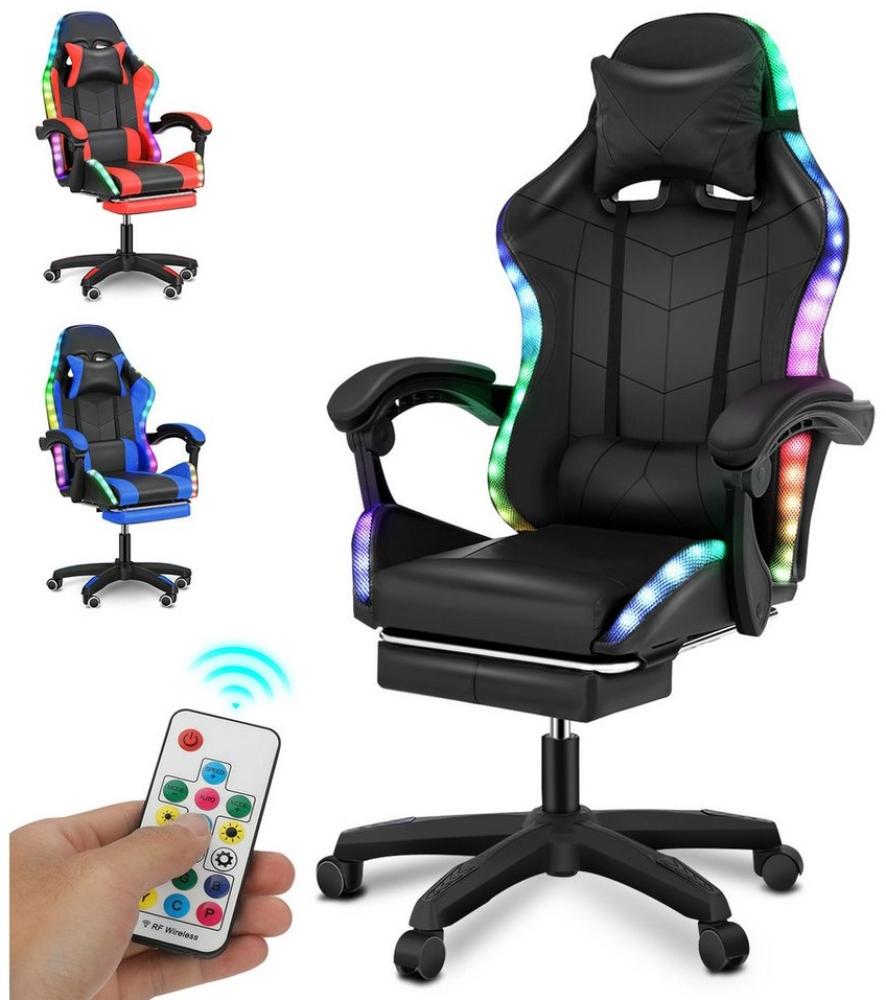 oyajia Gaming Chair Ergonomisch Gaming Stuhl, Bürostuhl mit Massagefunktion, und Fußstütze (Gaming Chair Gepolstert mit Verstellbare Lendenkissen, Kopfkissen und Fußstütze), Verstellbare Gamer Stuhl, Maximale Belastung 130 kg, 360° Drehbar Bild 1