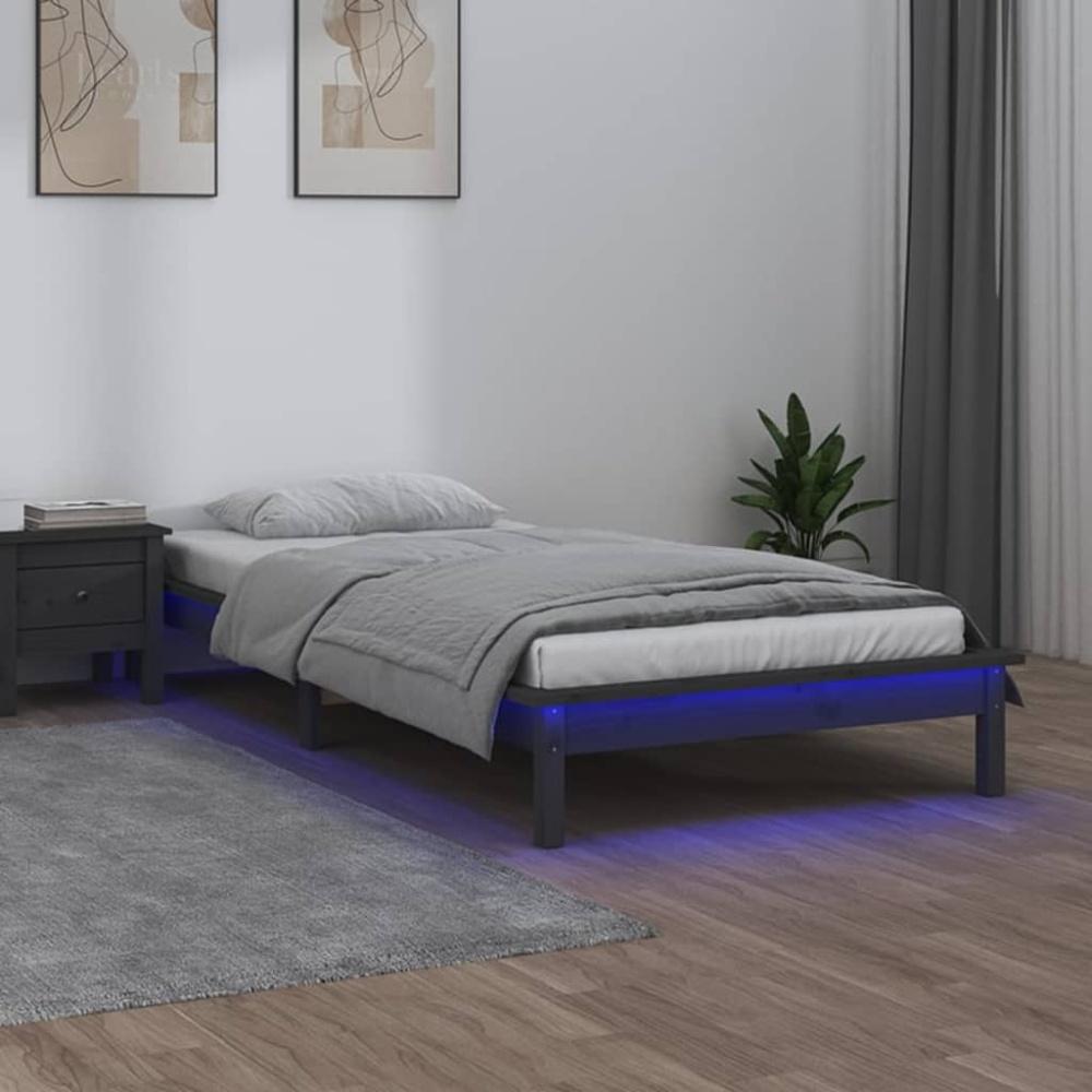 Massivholzbett mit LEDs Grau 100x200 cm [820598] Bild 1