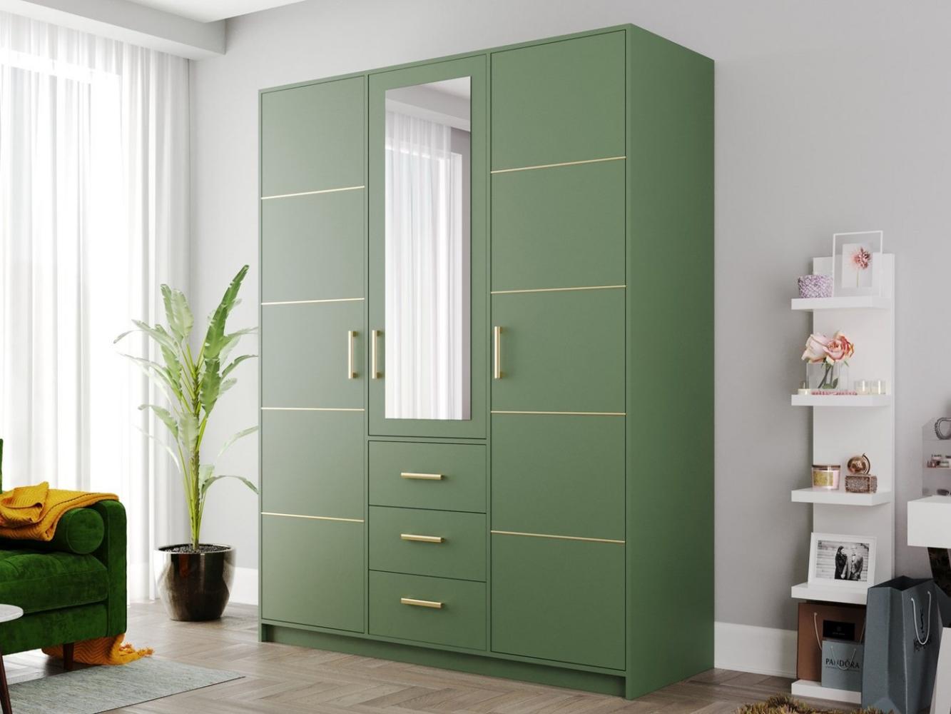 Compleo Kleiderschrank mit goldfarbenen Elementen und Kleiderstange ALEX II modische geräumige Garderobe Bild 1