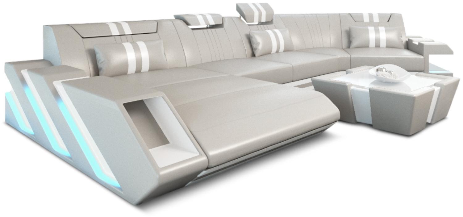 Sofa Dreams 'Apollonia C-Form' Ledersofa, 80 x 190 x 433 cm, Beige / Weiß, Echtleder, Links Bild 1