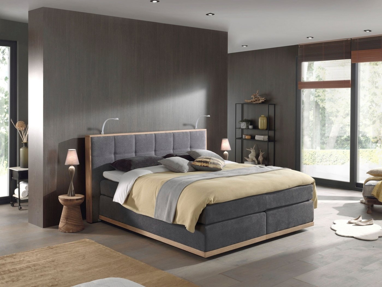 Places of Style Boxspringbett Vinton, aus Eiche, mit LED-Beleuchtung, verschiedene Härtegrade (auch H4) Bild 1