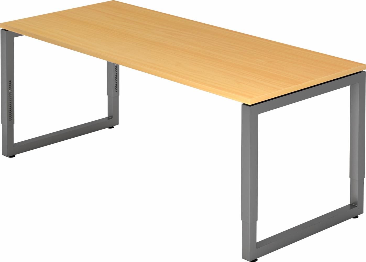 bümö höhenverstellbarer Schreibtisch R-Serie 180x80 cm in Buche, Gestell in Graphit - großer PC Tisch für's Büro manuell höhenverstellbar, Computertisch verstellbar, RS-19-6-G Bild 1