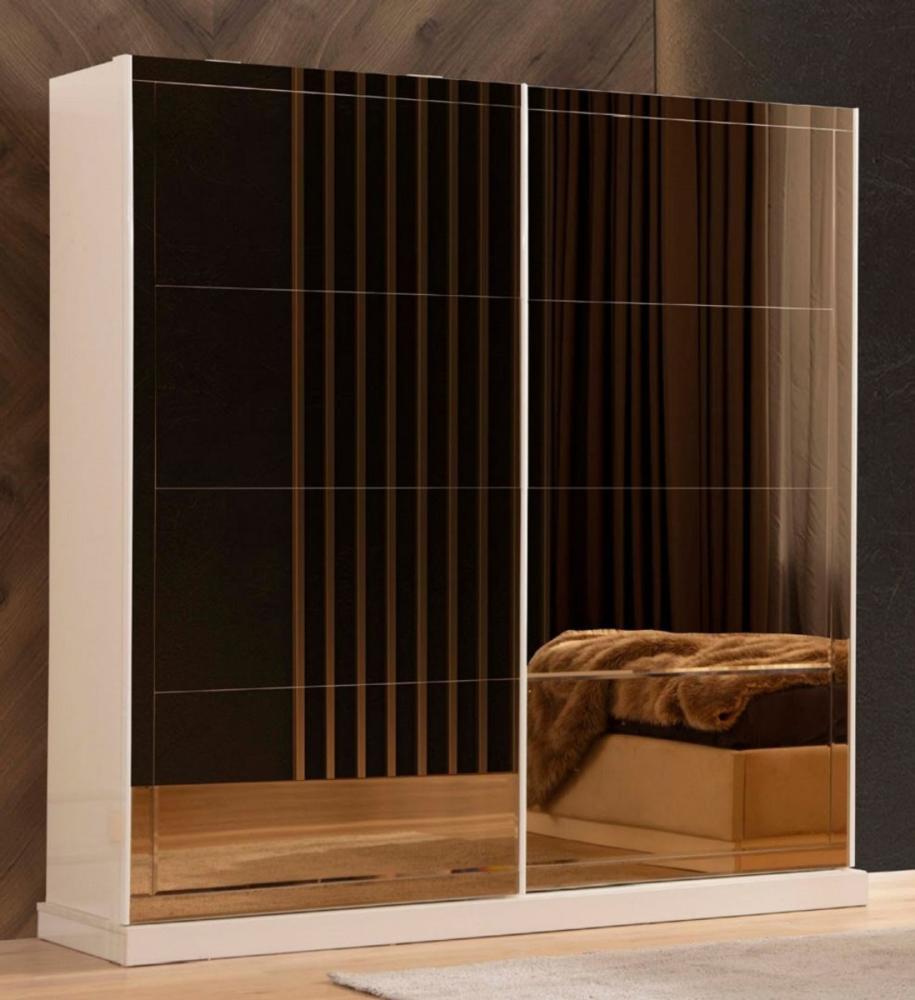 Casa Padrino Luxus Schlafzimmerschrank Weiß / Gold 200 x 69 x H. 218 cm - Kleiderschrank mit 2 Schiebetüren - Schlafzimmer Möbel - Hotel Möbel - Luxus Möbel Bild 1